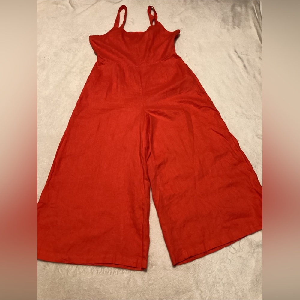 Red Wide-Leg Linen Jumpsuit